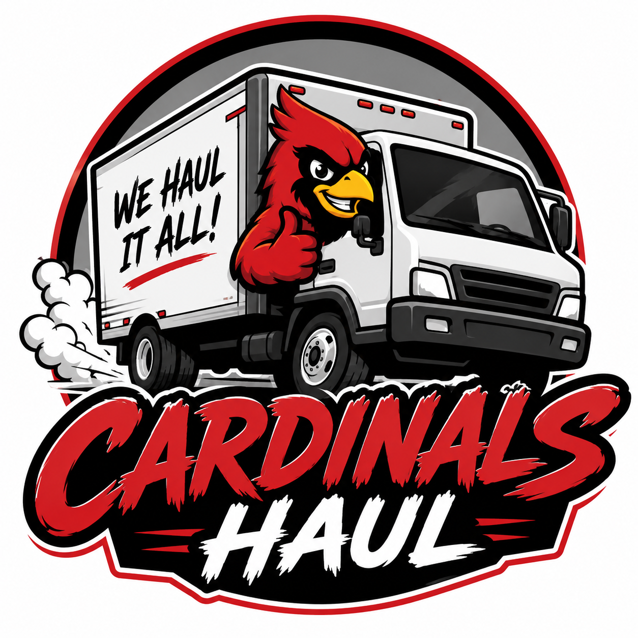 Cardinals Haul logo — red cardinal with a box truck reading We Haul It All